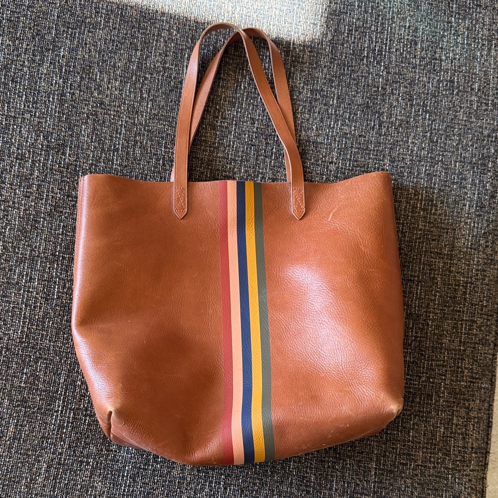 Madewell Tan Tote with Multicolor Stripes